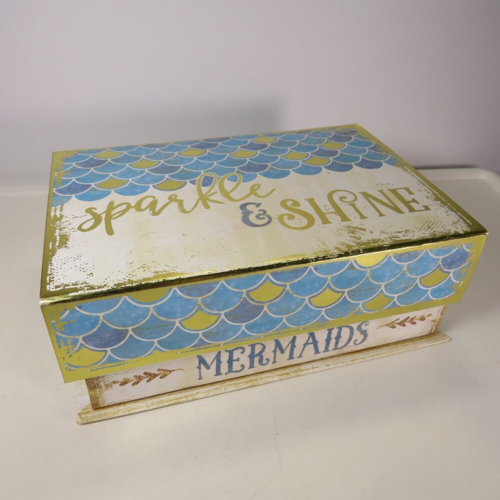 Sparkle & Shine Mermaid Storage Box with Magnetic Closure, Nautical, Coastal